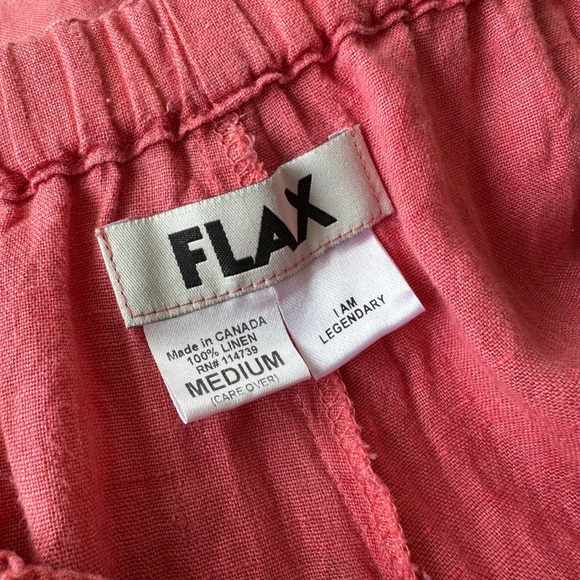 FLAX Linen Pants Pink Elastic Waist Wide Leg Crop Pants Floods Canada Size M - Picture 7 of 8